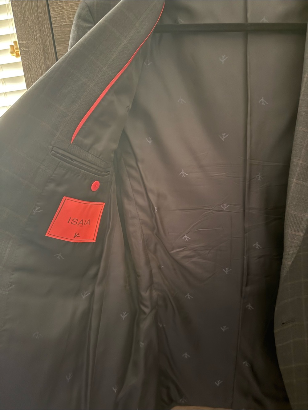 Isaia Black Blazer with Red Interior Trim